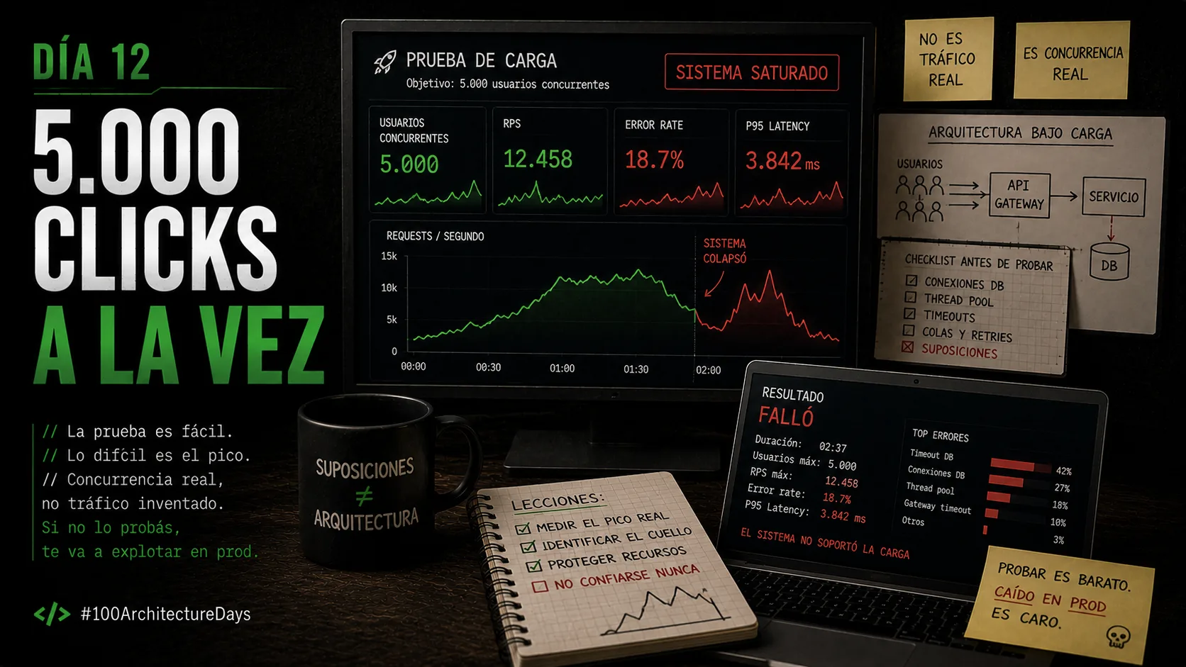 Día 12: 5.000 personas hicieron click al mismo tiempo. Tu servidor pidió perdón.