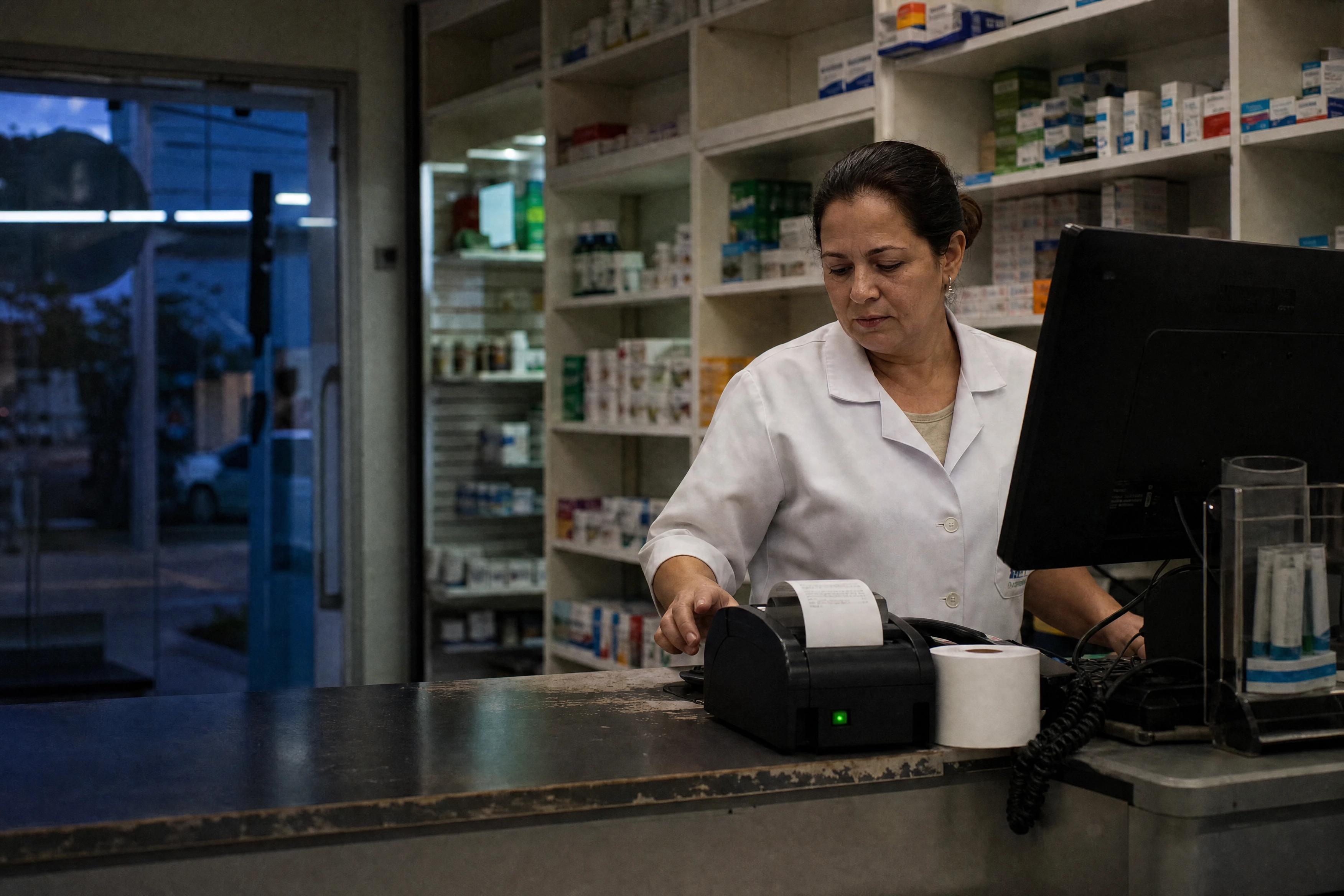 Una trabajadora revisa medicación en una farmacia, contexto del primer problema de negocio